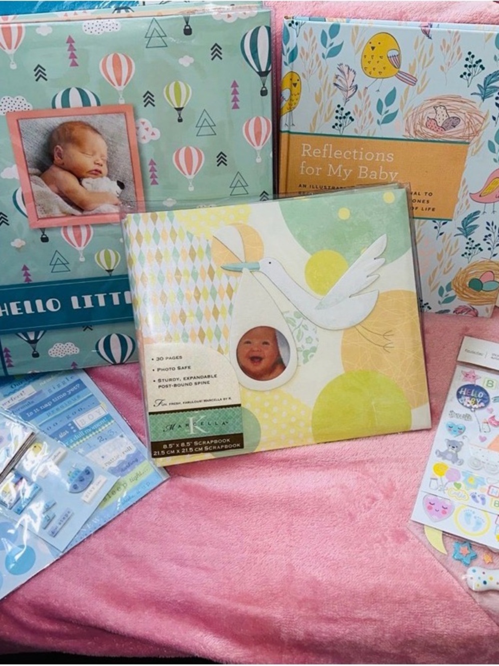 Baby Scrapbook Album with Stork Design - Yellow & Mint